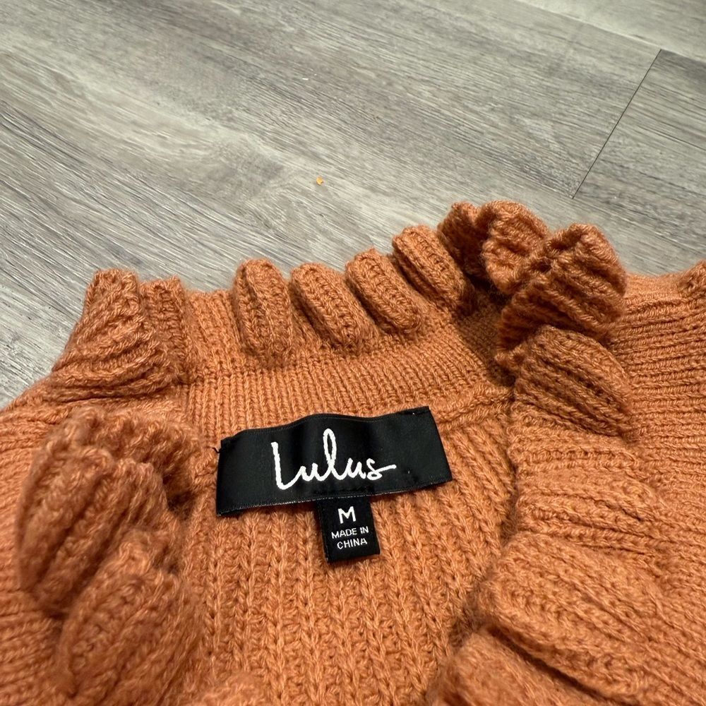 Lulus Burnt Orange Off-the-Shoulder Ruffled Neck Sweater - Picture 6 of 6